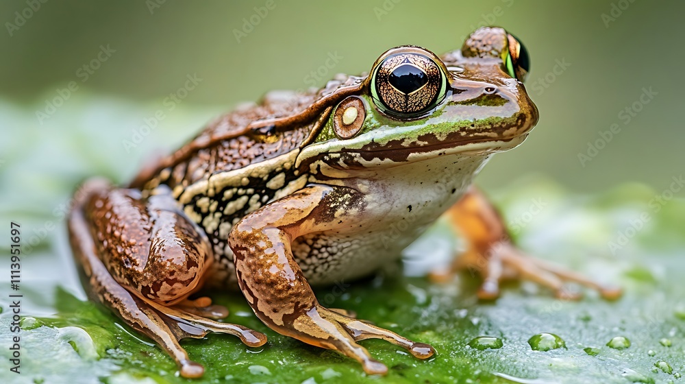 Fototapeta premium A Striking Green And Brown Frog On A Leaf