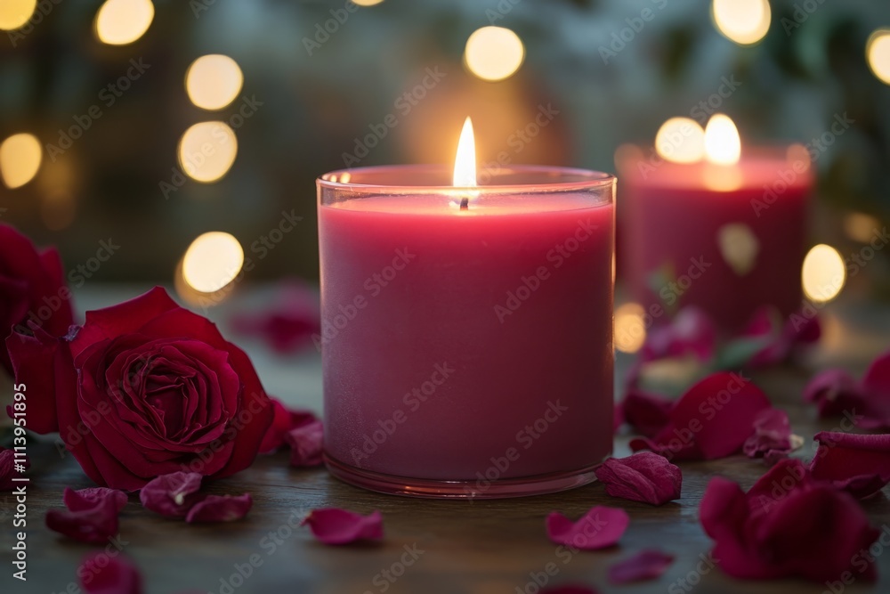 Lit beeswax candle in glass jar surrounded by dried flowers, spices, and other candles, creating a warm and inviting autumnal atmosphere Lit beeswax candle in glass jar surrounded by dried flowers, spices, and other candles, creating a warm and inviting autumnal atmosphere