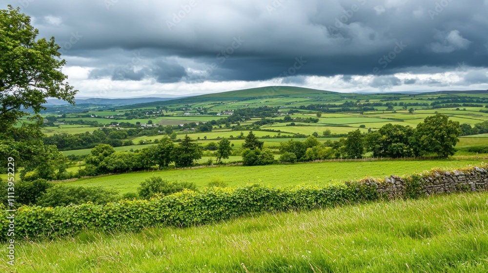 A tranquil countryside scene with ominous clouds building in the distance, suggesting the rumble of distant thunder. A tranquil countryside scene with ominous clouds building in the distance, suggesting the rumble of distant thunder.