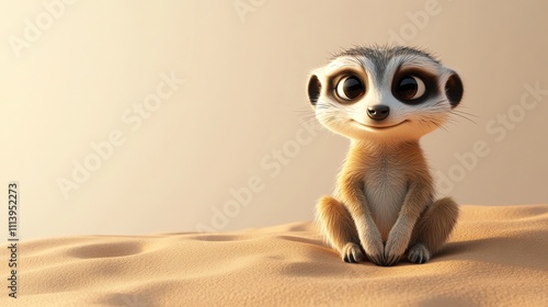 Cute meerkat sitting in the desert sand. photo