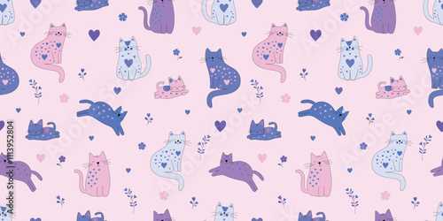 Adorable Cats and Hearts Pattern for Valentine's Day
