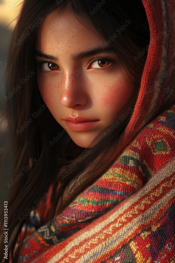 Three-quarter view shot portrait of a young chilean woman Three-quarter view shot portrait of a young chilean woman