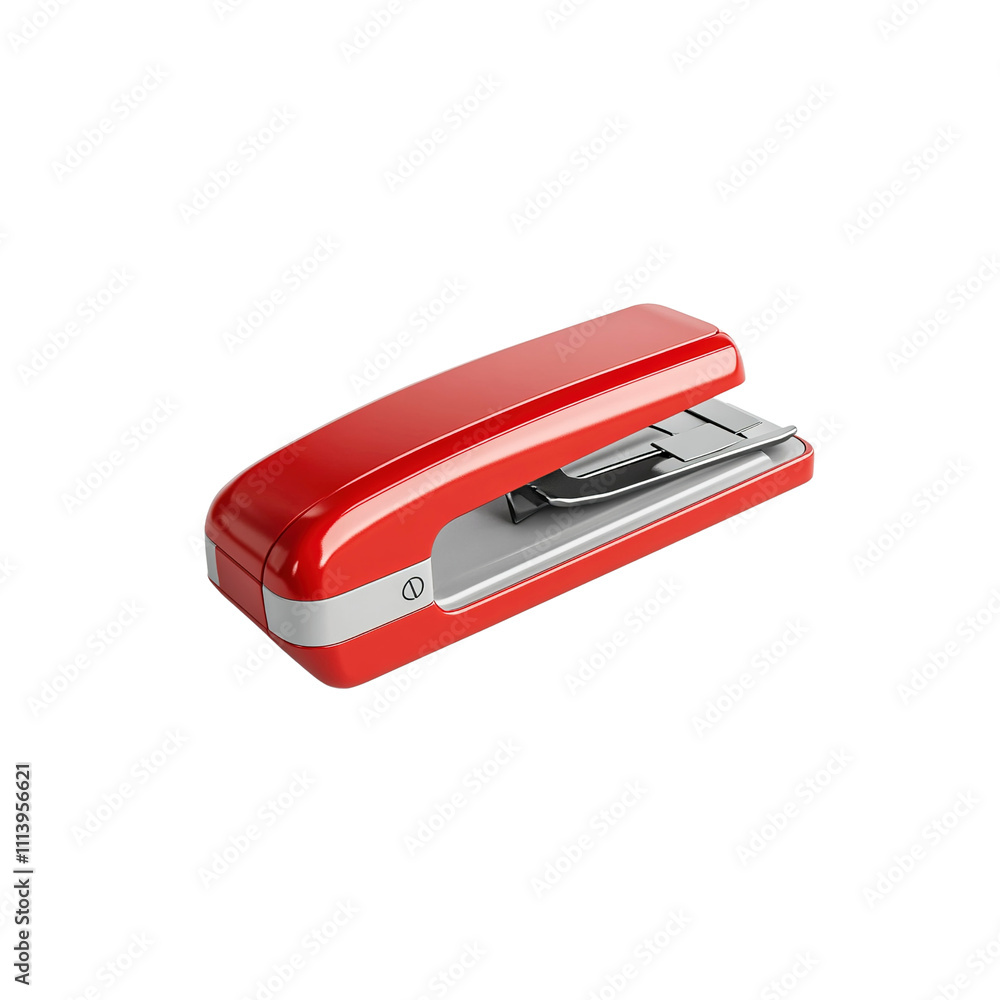 Red Office Stapler, Close-up View of Modern Desk Stapler Red Office Stapler, Close-up View of Modern Desk Stapler