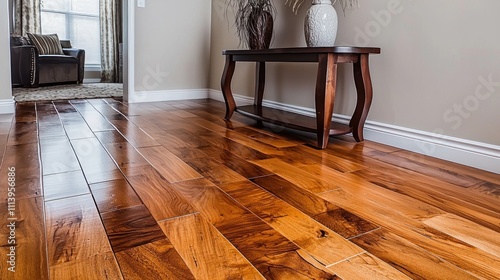 Obraz na płótnie A wooden floor made from durable hardwood, with rich grain patterns and a polished finish in a modern home interior. w salonie