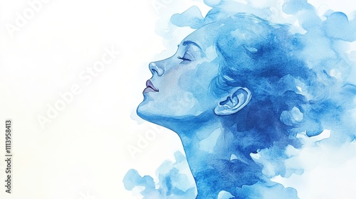Side profile of woman with watercolor effect merging into clouds