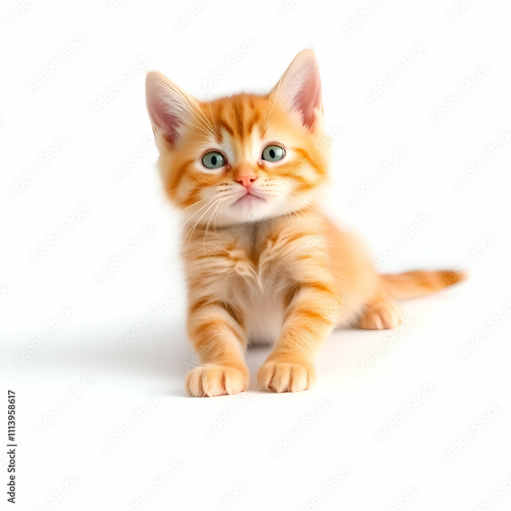 Fototapeta premium Orange tabby kitten stretching isolated