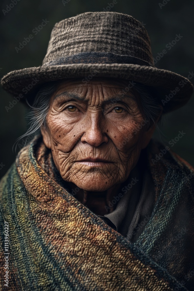 Close-up shot portrait of an elderly bolivian woman Close-up shot portrait of an elderly bolivian woman