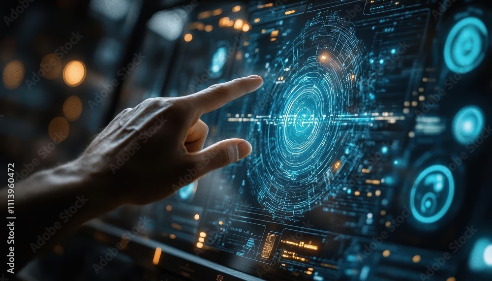 A symbolic holographic gesture control interface glowing in a futuristic tech lab, dramatic cinematic tones A symbolic holographic gesture control interface glowing in a futuristic tech lab, dramatic cinematic tones