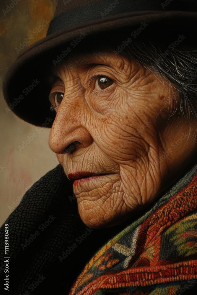 Close-up shot portrait of an elderly bolivian woman Close-up shot portrait of an elderly bolivian woman