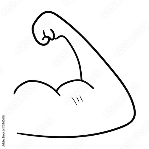 Hand drawn doodle bicep on a white background.