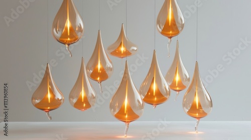 A collection of pendant lights resembling drops, providing ambient illumination.