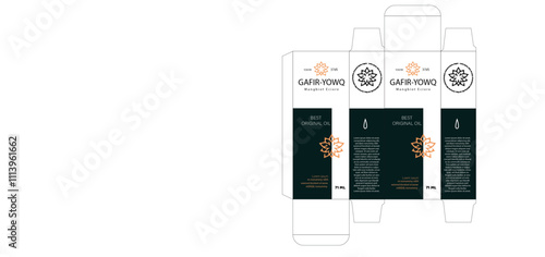 GAFIR-YOWQ Packaging box design template layout with Box die line,  icon, frames and Design Illustration, Vector design Template image of cosmetic bottle and box.