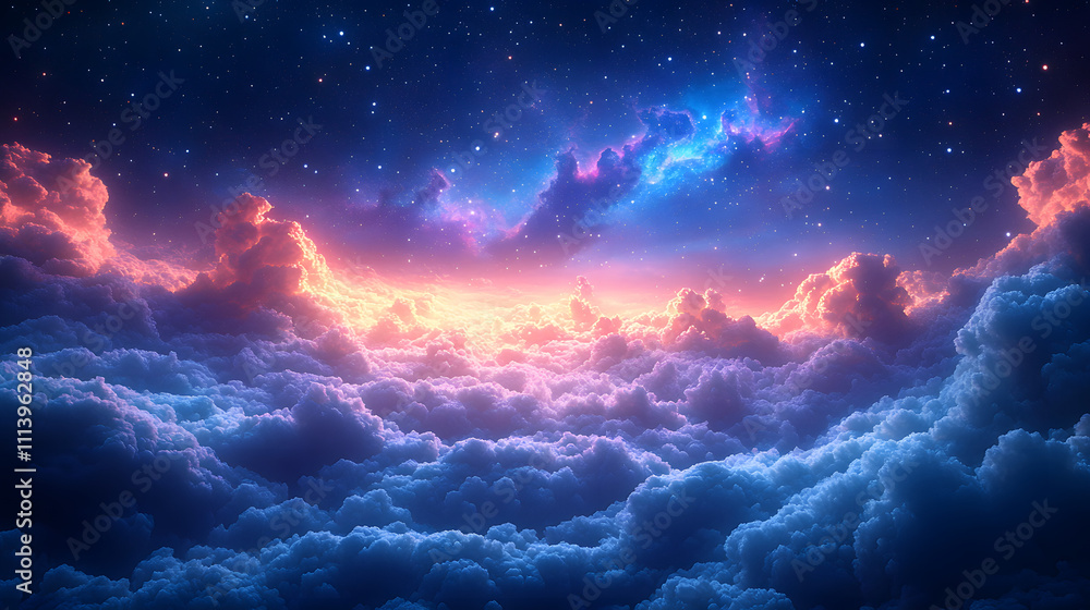 Fototapeta premium A Beautiful and Lifelike Representation of a Starry Night Sky with the Capricorn Constellation and Gentle Clouds Beneath