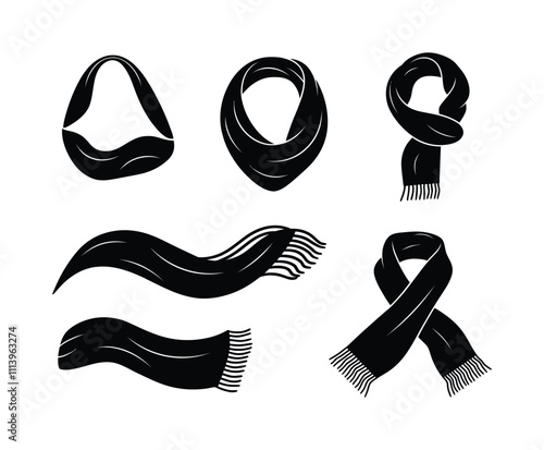 Trendy Winter Scarf Silhouette Vector Collection