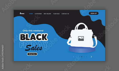 Black Friday super sale landing page template or ladies' handbag sale website home page hero section design