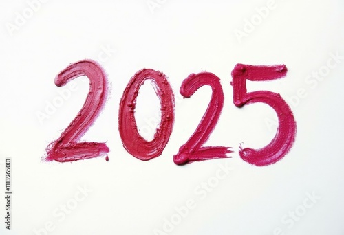 2025 written in bold lipstick on a white surface with a creative feel