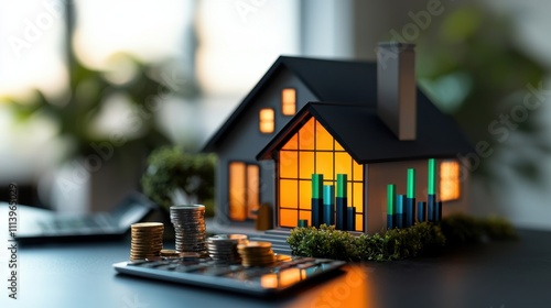 Wallpaper Mural Modern House with Large Glass Windows at Dusk Torontodigital.ca