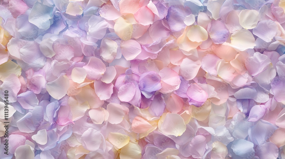 Obraz premium A colorful mix of delicate flower petals in soft pastel shades, creating a visually appealing and textured background.