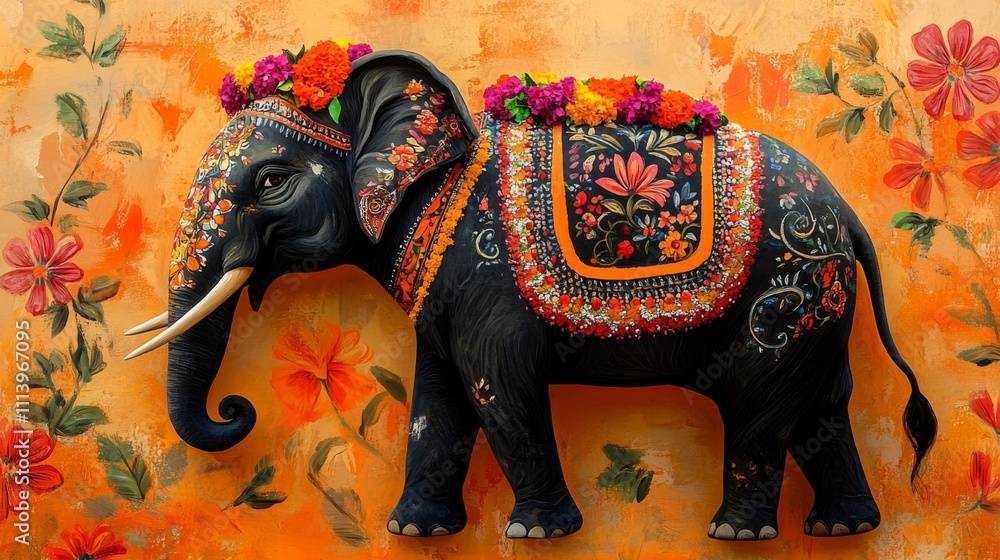 Obraz premium Colorful Decorated Elephant Mural