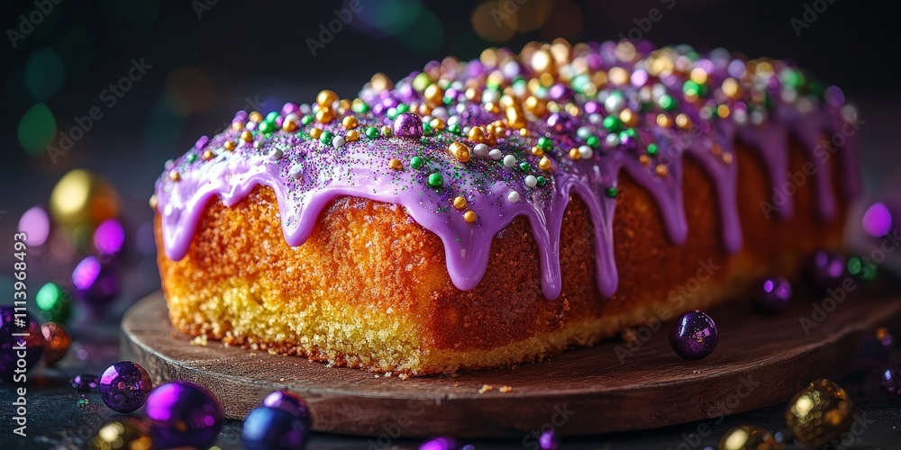 Mardi Gras king cake with beads Mardi Gras king cake with beads