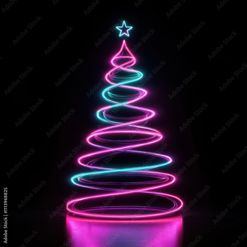 digital glowing tech christmas tree on black background	