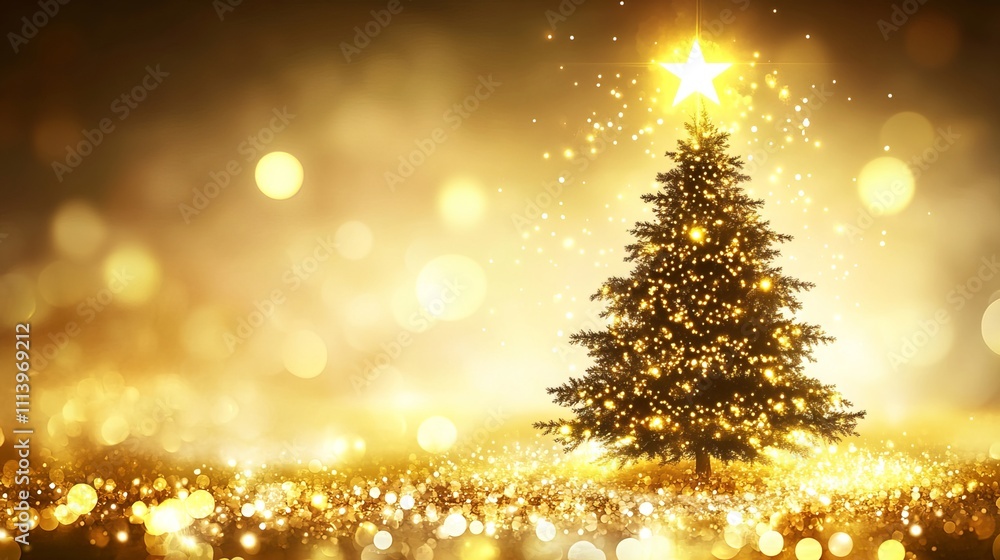 A Christmas tree is bedecked in twinkling lights, its silhouette emerging from a soft, bokeh-filled background. The festive display creates a warm and inviting atmosphere A Christmas tree is bedecked in twinkling lights, its silhouette emerging from a soft, bokeh-filled background. The festive display creates a warm and inviting atmosphere
