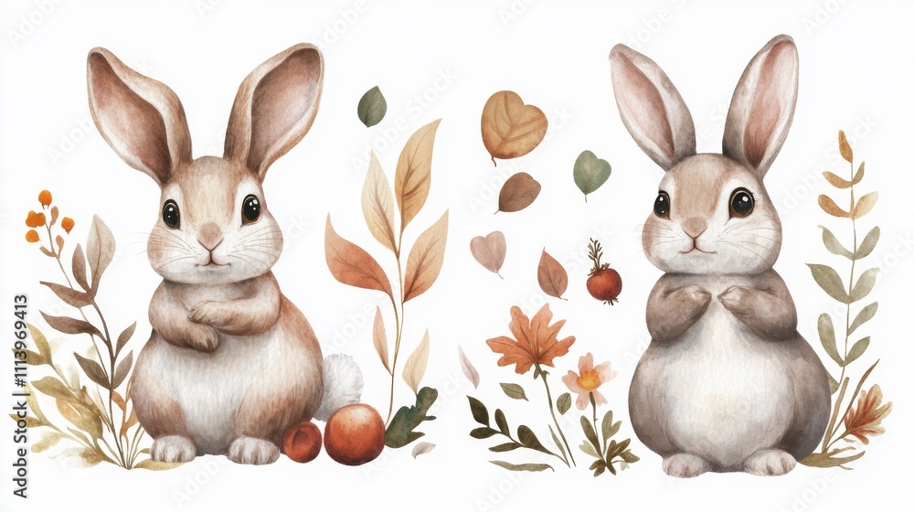 Obraz premium Cute Botanical Bunny Illustration