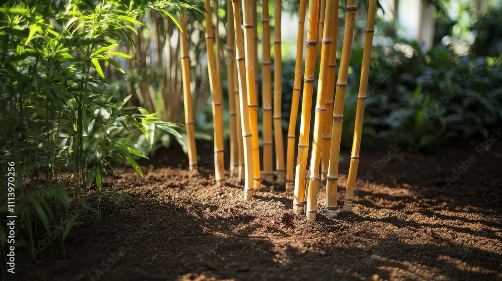Obraz premium Lush Bamboo Stalks with Earthy Background