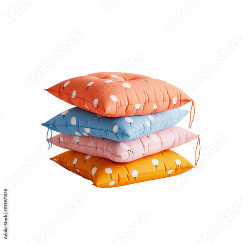 Stack of Four Colorful Cushions with Balloon Pattern photo