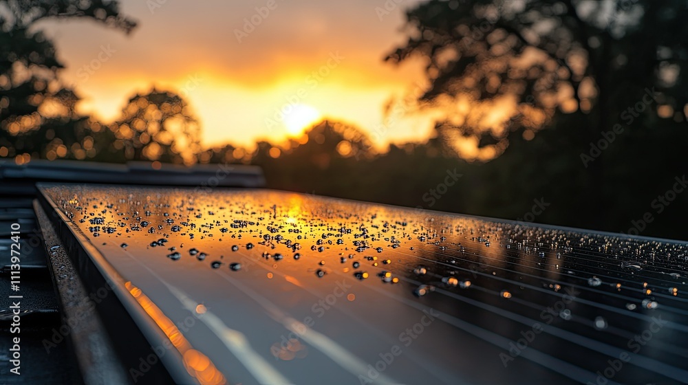 Obraz premium Solar Brilliance: Close-Up of Panels Reflecting a Stunning Sunrise