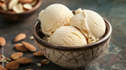 A almond ice cream bowl isolated on a earthen surface