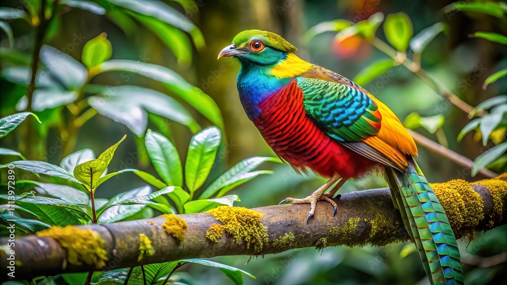 Obraz premium Aerial View of a Vibrant Bird with Colorful Plumage Captured in its Natural Habitat, Showcasing the Beauty of Wildlife and Avian Diversity from Above