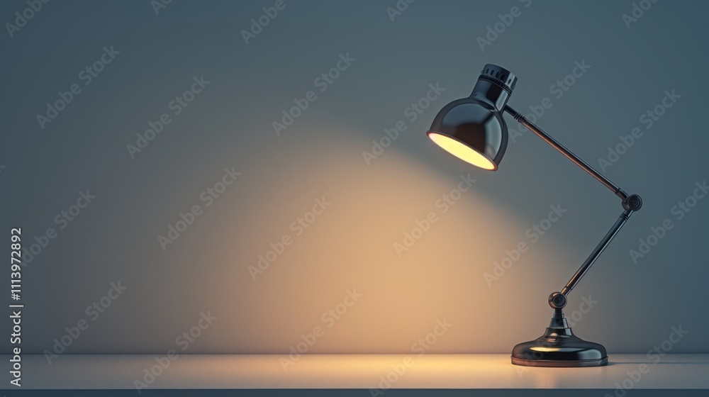 A modern desk lamp illuminating a minimalist workspace. A modern desk lamp illuminating a minimalist workspace.