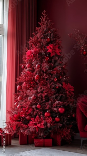 Luxurious Red and Gold Christmas Tree with Festive Decor