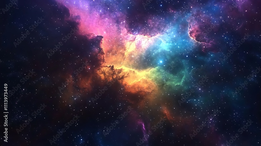 Fototapeta premium Luminous abstract galaxy glowing in vibrant multi colored cosmic tones image