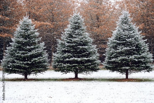 Sale of Christmas trees. Festive fair in the winter. , isolated on white background,  , copy space, copy space for text, photo