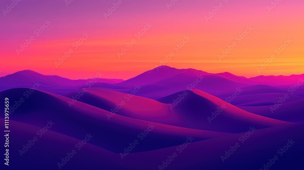 Purple and Orange Sunset Over Rolling Mountains