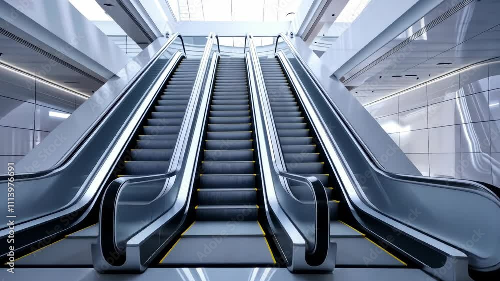 Modern Architecture: Triple Escalators in a Sleek White Interior