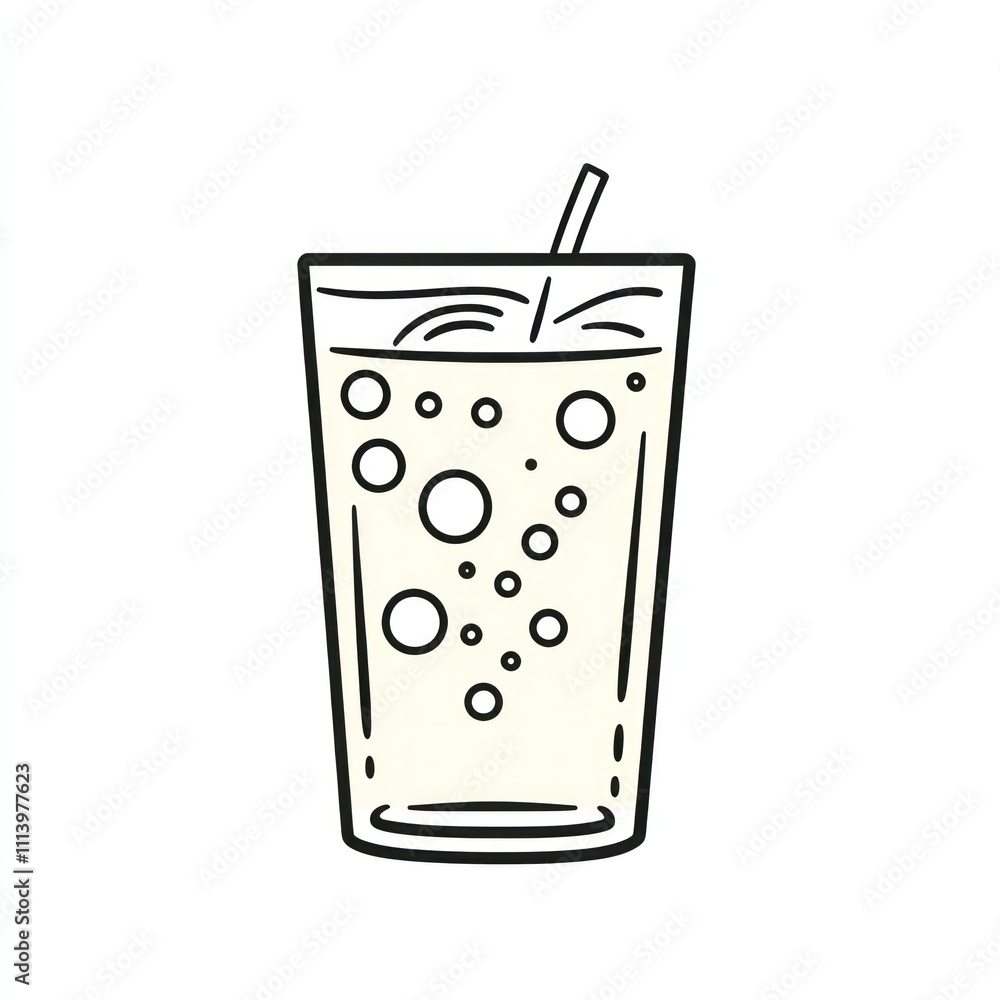 Glass of bubbly beverage with straw. Glass of bubbly beverage with straw.