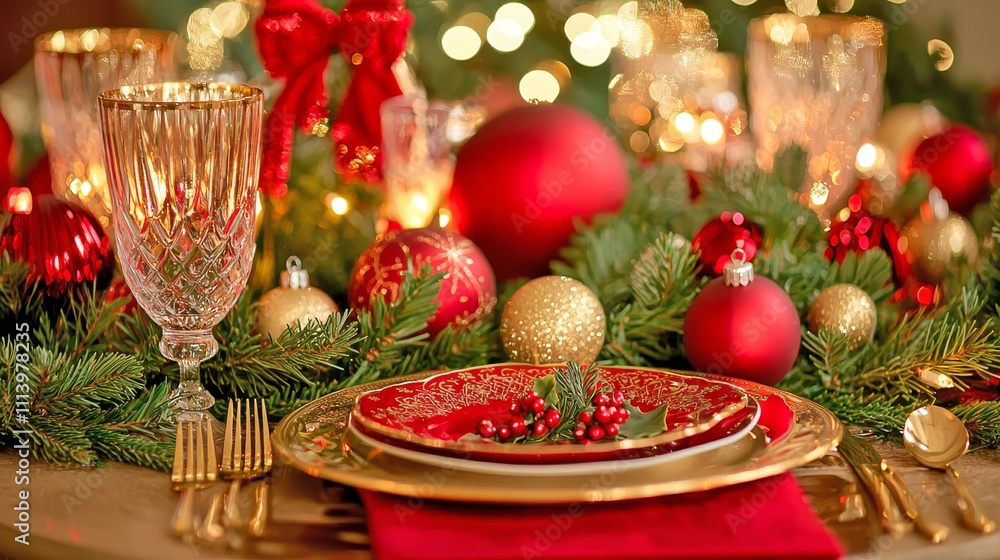 Elegant Christmas Table Setting with Red and Gold Decor Elegant Christmas Table Setting with Red and Gold Decor