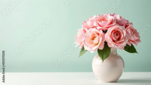 Wallpaper Mural Elegant pink roses in white vase on minimalist table Torontodigital.ca