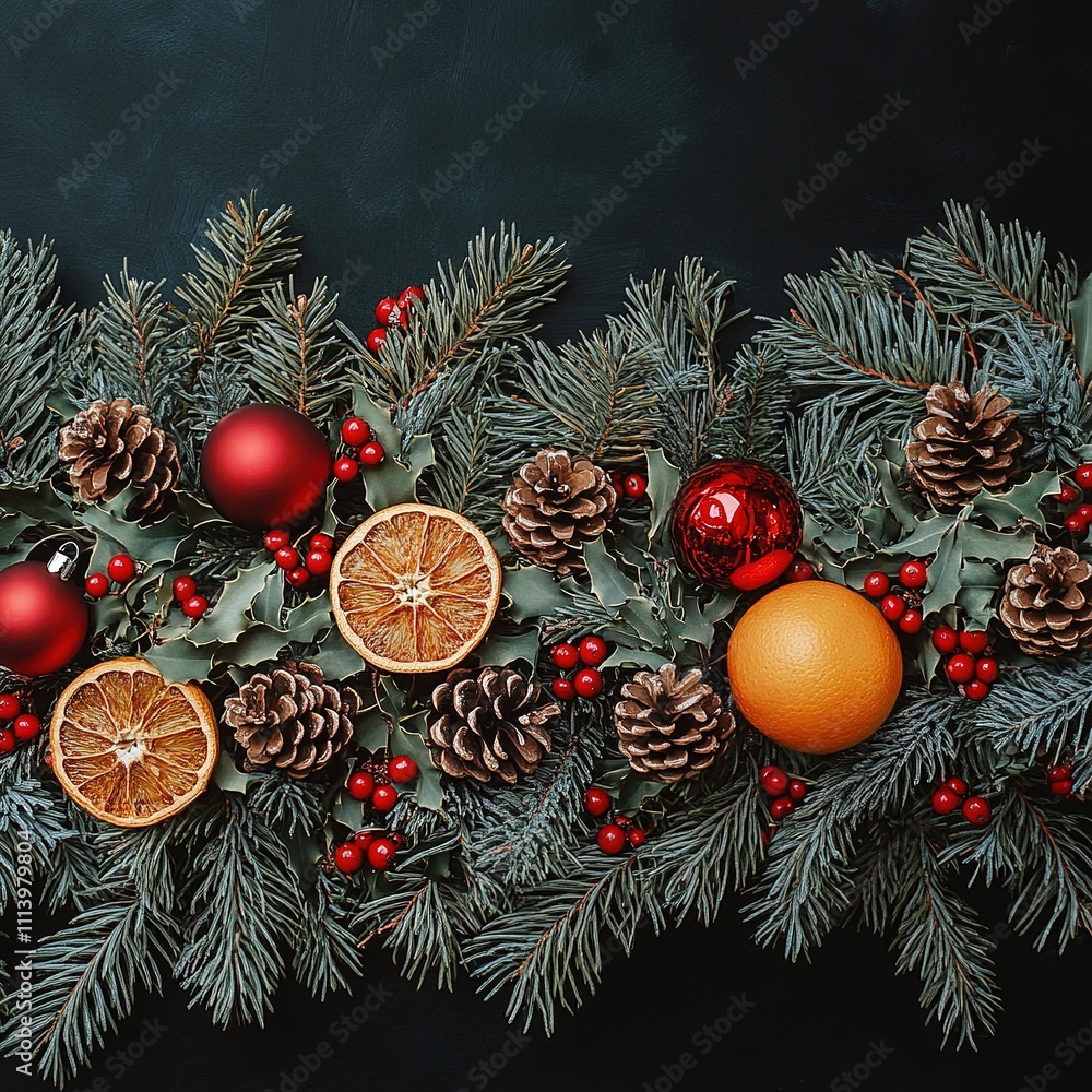 Festive holiday decor arrangement with oranges pinecones and berries interior setting close-up view seasonal vibes Festive holiday decor arrangement with oranges pinecones and berries interior setting close-up view seasonal vibes