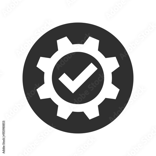 Technical specifications conformity graphic icon. Gear with check mark isolated sign on white background. Vector illustration