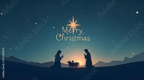Holy family worships under a radiant star in a starlit desert, capturing the true spirit of Christmas devotion