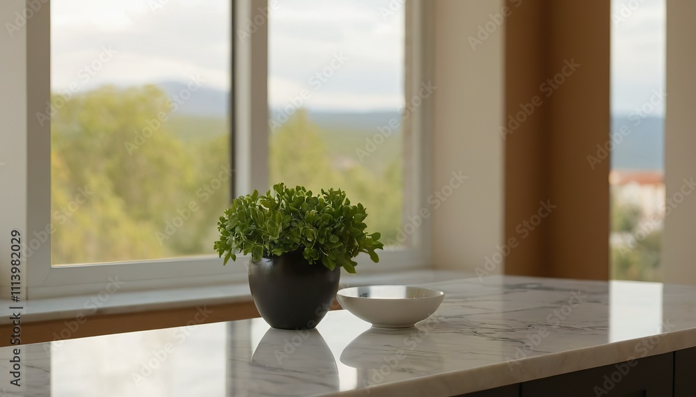 Empty white marble counter top table modern kitchen for display over bright luxury room background 7 Empty white marble counter top table modern kitchen for display over bright luxury room background 7