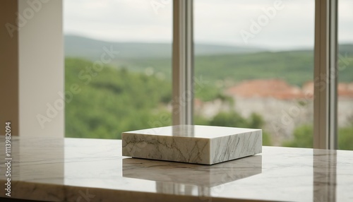 Wallpaper Mural Empty white marble counter top table modern kitchen for display over bright luxury room background 5 Torontodigital.ca