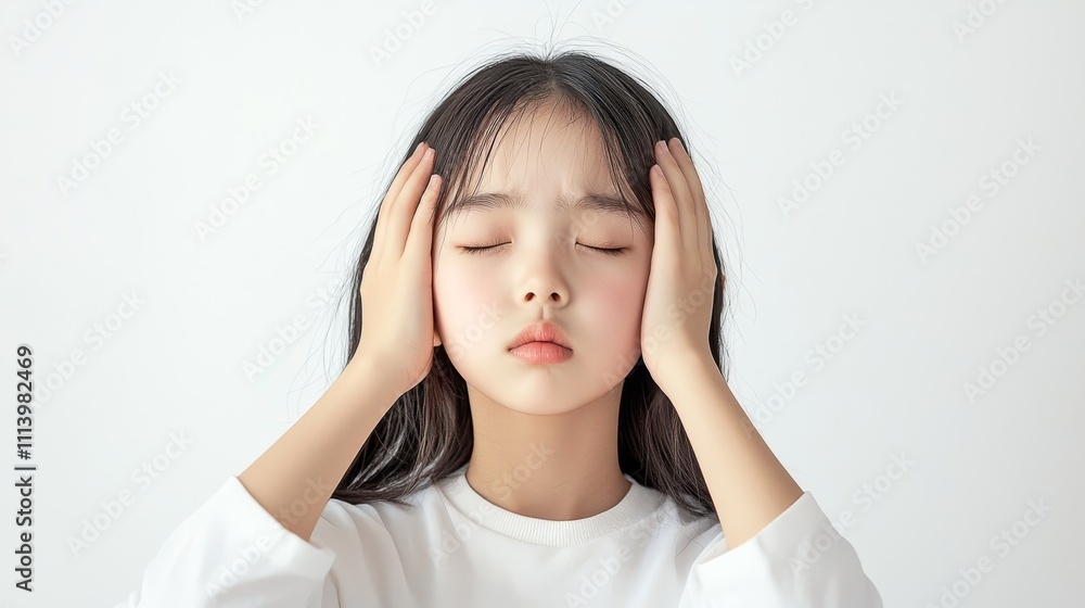 Stressed Asian Woman with Closed Eyes Expressing and Difficulty Stressed Asian Woman with Closed Eyes Expressing and Difficulty