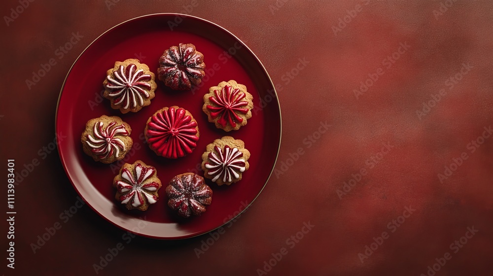 Capture the festive spirit with this heartwarming image of Christmas cookies on a red plate, seen from above. This greeting card conveys gratitude and love Capture the festive spirit with this heartwarming image of Christmas cookies on a red plate, seen from above. This greeting card conveys gratitude and love