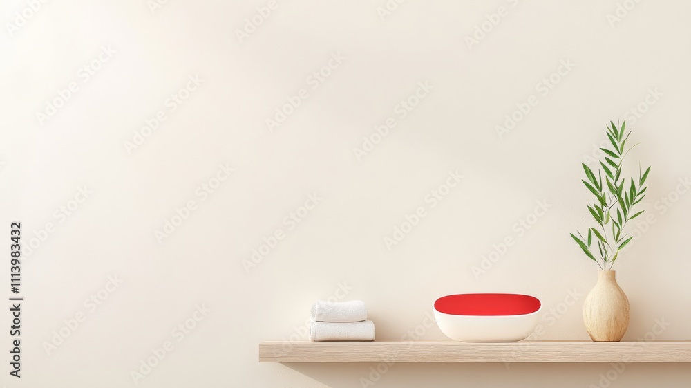 A stylish red light therapy mask displayed on a minimalist bathroom shelf. A stylish red light therapy mask displayed on a minimalist bathroom shelf.
