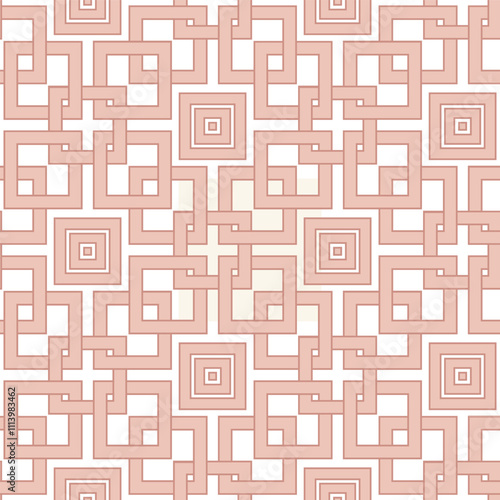 Geometric Chinoiserie seamless pattern vector seamless background. Pink white abstract oriental motif geo design. Symmetrical backdrop. Block line shape maze repeat for print, web, wedding,summer